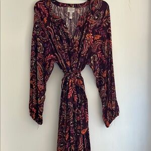 St. John's Bay Blue and Pink Wrap Sundress with Bishop Sleeves